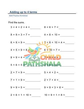 Adding 4 Terms F Worksheet for Grade 1