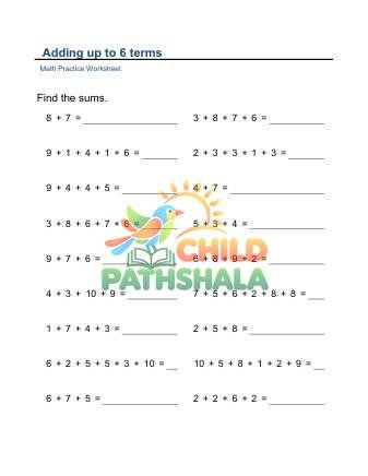 Adding 6 Terms D Worksheet for Grade 1