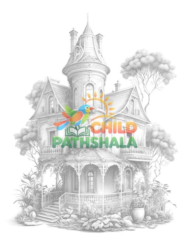 Intricate Garden Houses Light Coloring Mega Worksheet for Handwriting