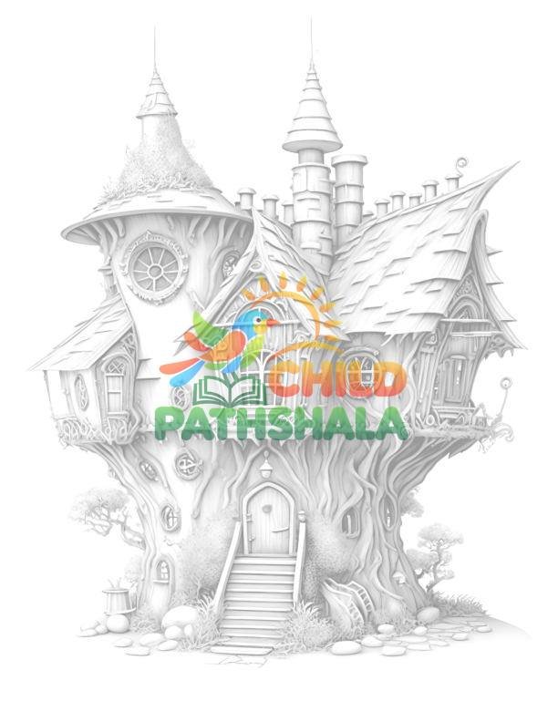 Steampunk Fairy House Steampunk Fairyhouses Light Coloring Mega Worksheet for Handwriting