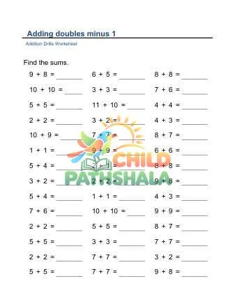 Preview of Adding Doubles Minus 1