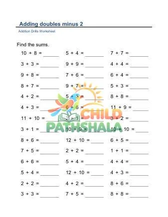 Preview of Adding Doubles Minus 2