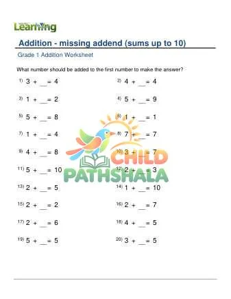 Preview of Adding Missing Addend Sum Under 10