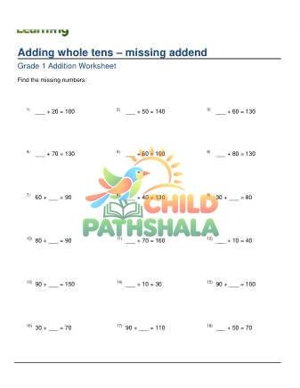 Preview of Adding Whole Tens 2 Digits Missing Addend B