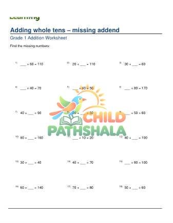 Preview of Adding Whole Tens 2 Digits Missing Addend C