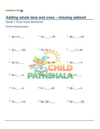 Preview of Adding Whole Tens And Ones Missing Addend