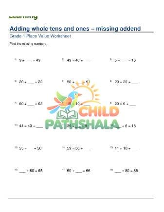 Preview of Adding Whole Tens And Ones Missing Addend B