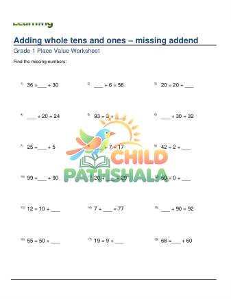 Preview of Adding Whole Tens And Ones Missing Addend C