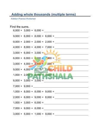 Adding Whole Thousands Multiple Terms A Worksheet for Grade 1