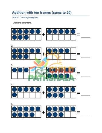 Adding With Ten Frames C Worksheet for Grade 1