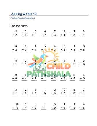 Adding Within 10 F Worksheet for Grade 1