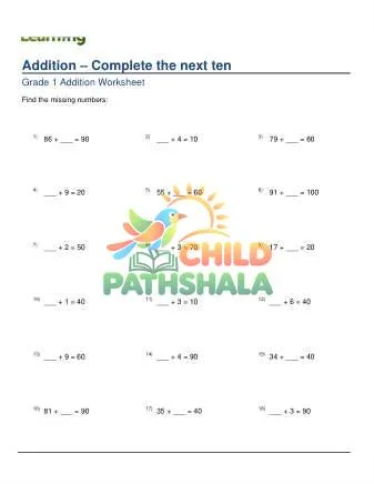 Preview of Addition Complete Next Ten