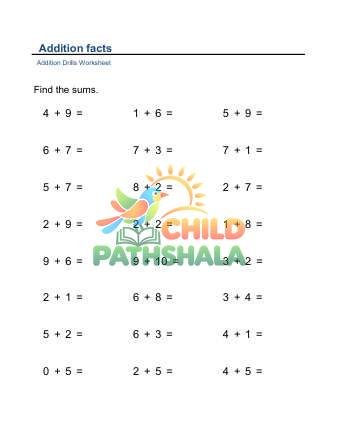 Preview of Addition Facts Horizontal B