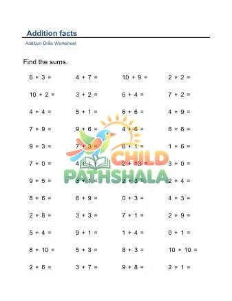Preview of Addition Facts Horizontal Practice