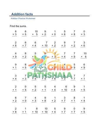 Preview of Addition Facts Practice B