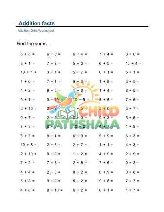 Addition Facts To 10 Horizontal D