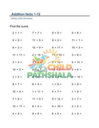 Addition Facts To 12 Horizontal C