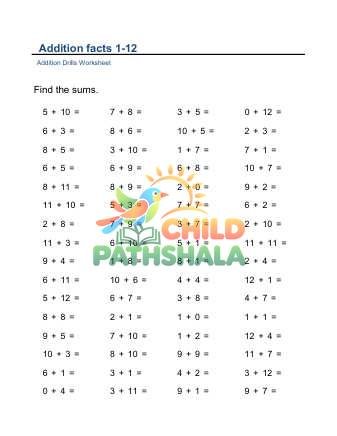 Addition Facts To 12 Horizontal E