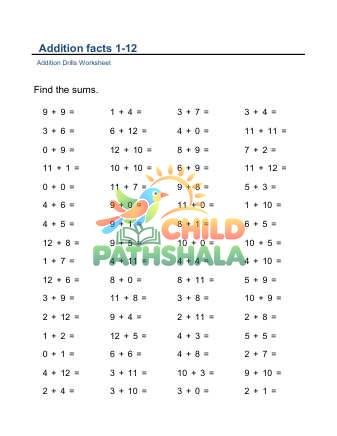 Preview of Addition Facts To 12 Horizontal F