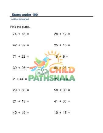 Addition Horizontal Sums Under 100 C