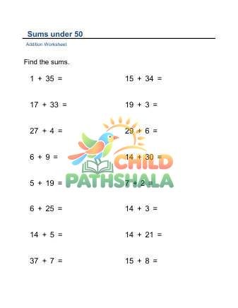 Addition Horizontal Sums Under 50 A