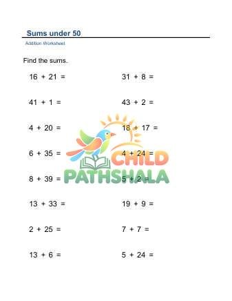 Addition Horizontal Sums Under 50 C