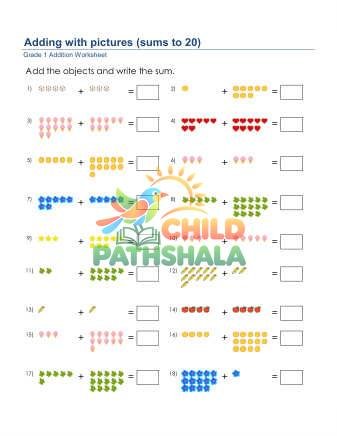 Addition Pictures Sums To 20 6 Worksheet for Grade 1