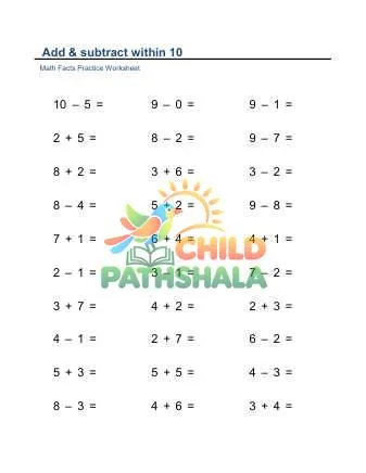Preview of Addition Subtraction Facts Within 10 Horizontal