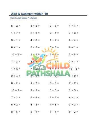 Preview of Addition Subtraction Facts Within 10 Horizontal E