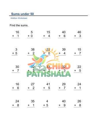 Addition Vertical 2x1digit Sums Under 50 C