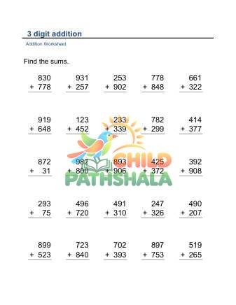 Preview of Addition Vertical 3digit A