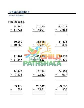 Preview of Addition Vertical 5digit A