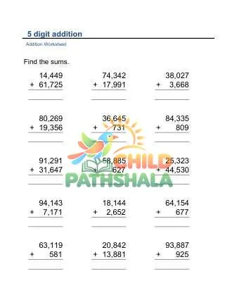 Preview of Addition Vertical 5digit