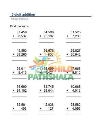 Preview of Addition Vertical 5digit C