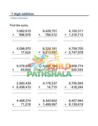 Preview of Addition Vertical 7digit