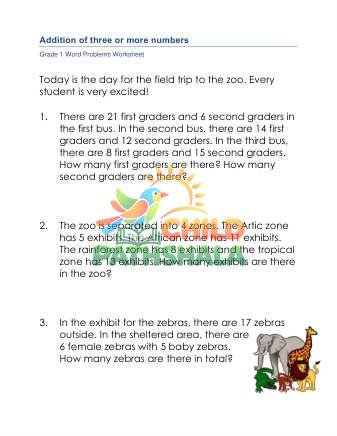 Preview of Addition Word Problems 3 Numbers B