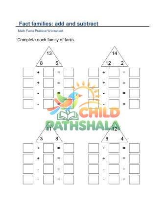 Preview of Fact Families Add Subtract C