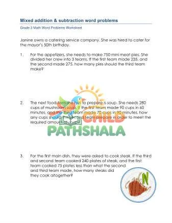 Preview of Grade 3 Mixed Addition Subtraction Word Problems