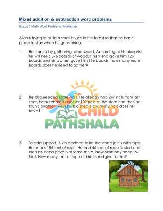 Grade 3 Mixed Addition Subtraction Word Problems