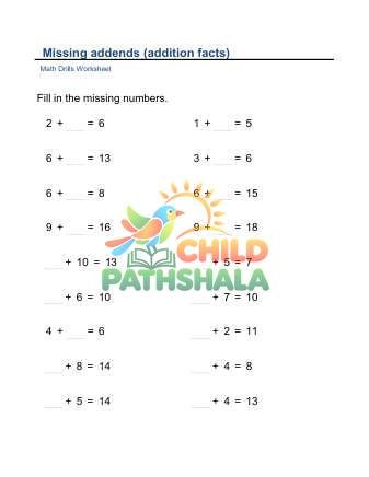 Preview of Missing Addends Addition Facts B