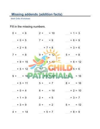 Preview of Missing Addends Addition Facts C