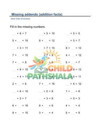 Preview of Missing Addends Addition Facts D