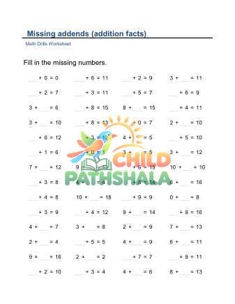 Preview of Missing Addends Addition Facts F