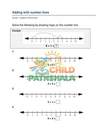 Number Line Addition Worksheet for Grade 1