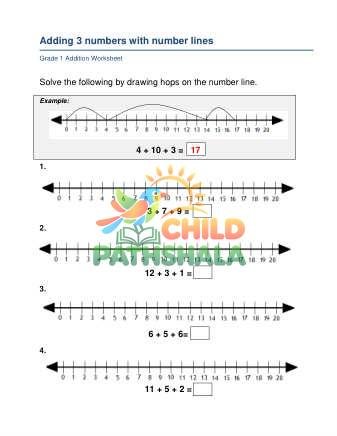 Number Line Addition Worksheet for Grade 1