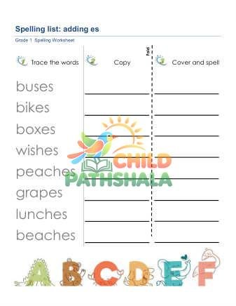 Preview of Spelling List Adding Es Words