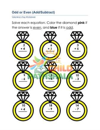 Preview of Valentine Odd Even Add Subtract