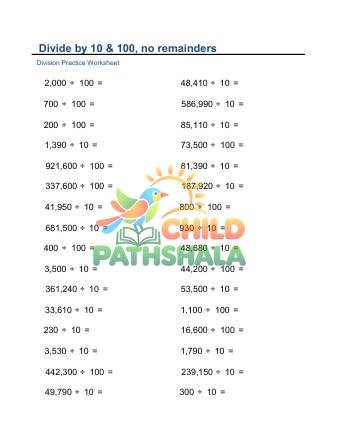 Divide By 10 100 No Remainder E Worksheet for Grade 1
