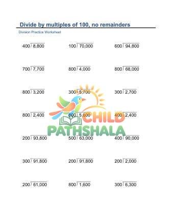 Divide By Mulitplies 100 No Remainder F Worksheet for Grade 1