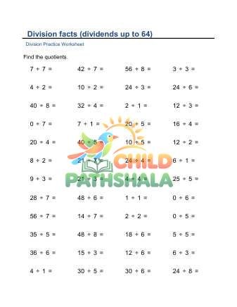 Division Facts Small F Worksheet for Grade 1